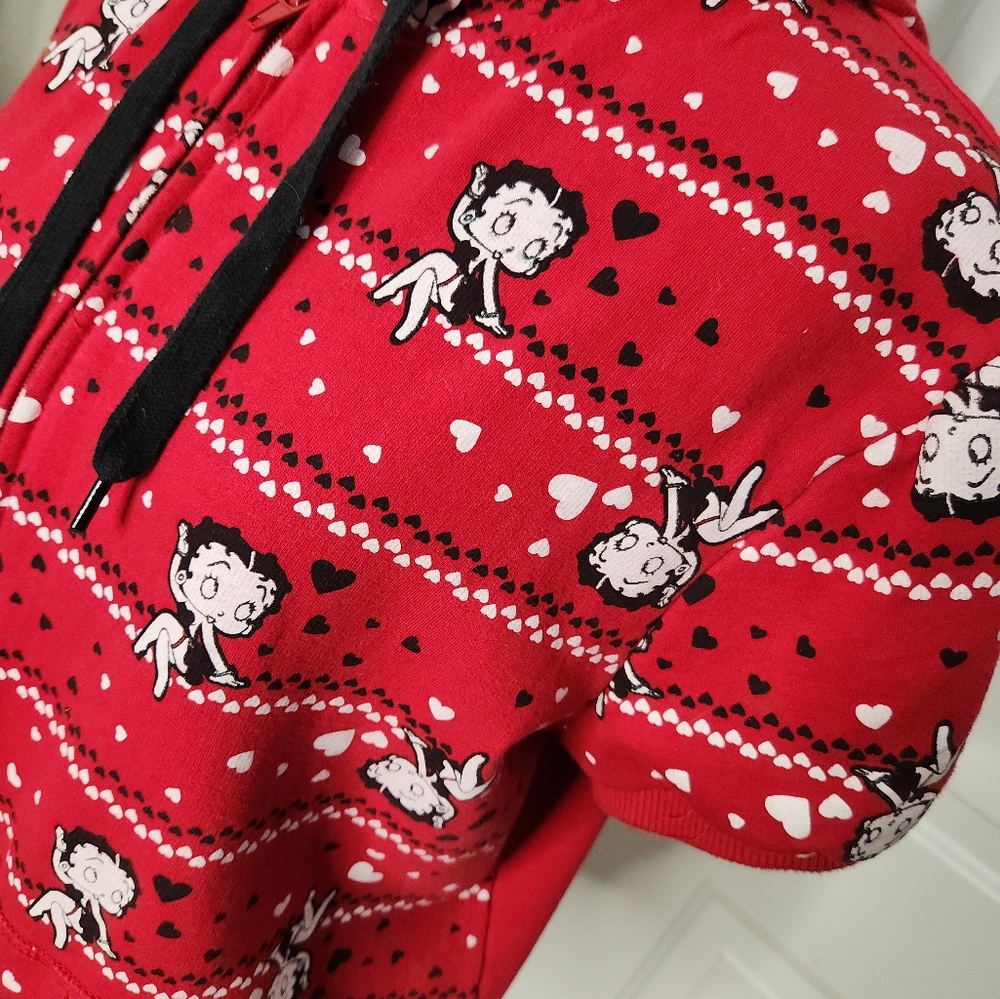 Vintage Betty Boop‎ Brand Authentic Red Hearts Zip Hoodie Size XXL Junior 19